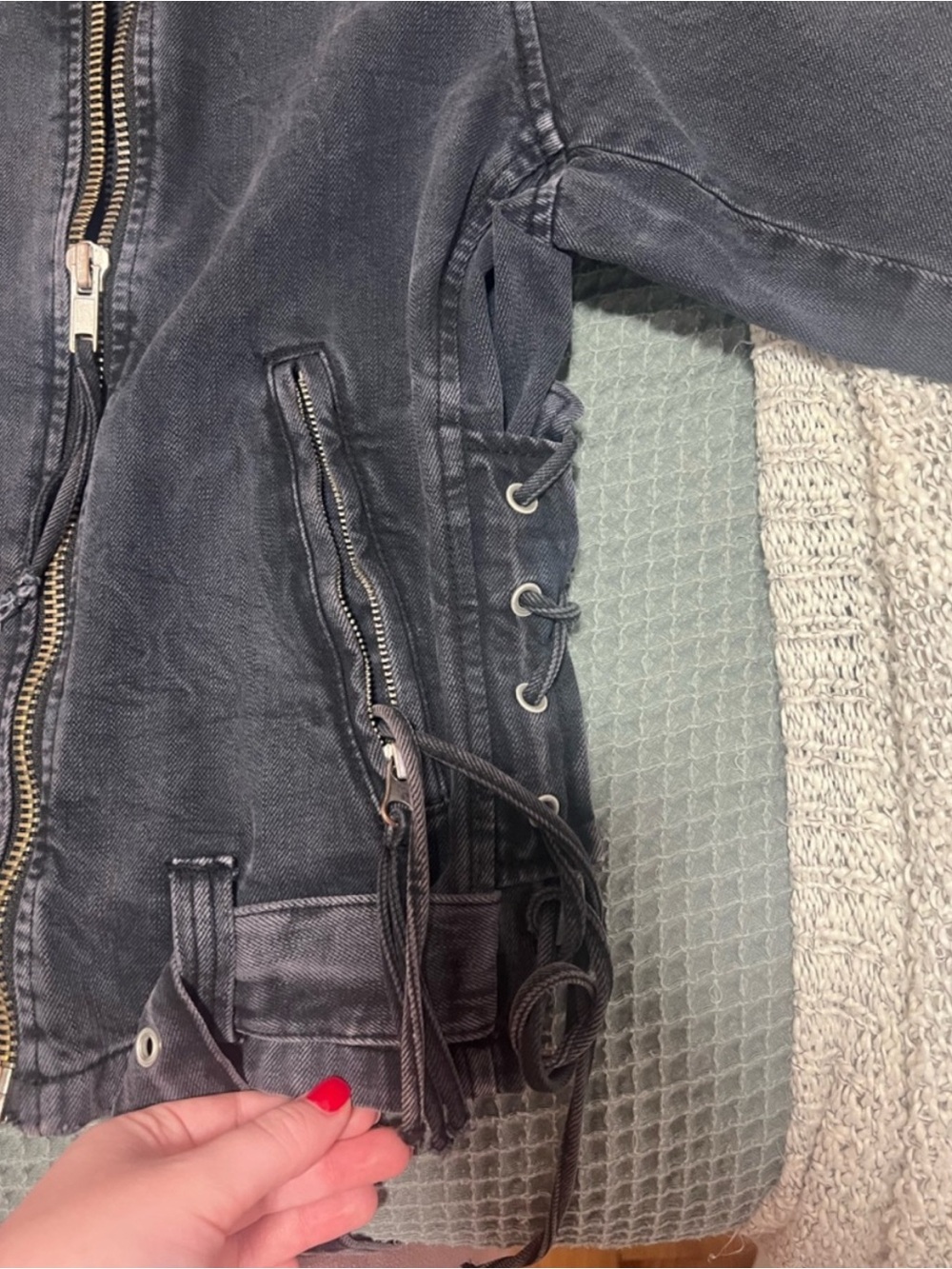 Free People Black Washed Denim Moto Jacket - Picture 3 of 4